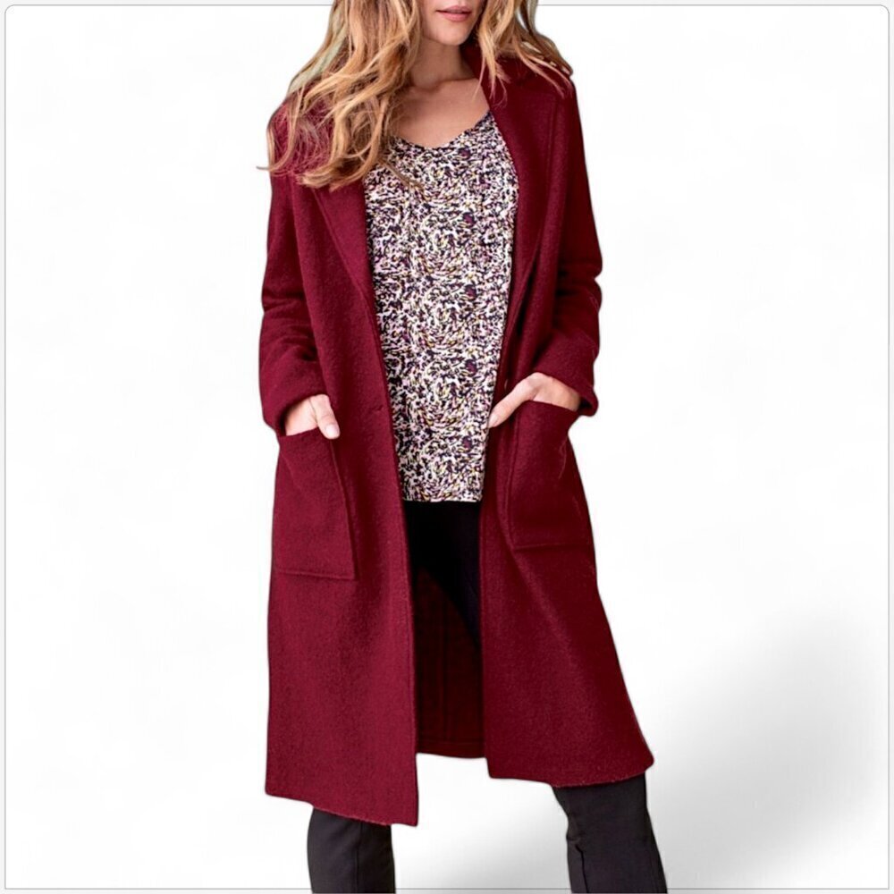 Tribal Burgundy Red Boiled Wool Button Front Oversized Coat Sweater NWT NEW XXL